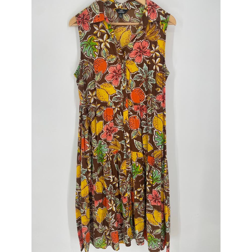 Mlle Gabrielle Dress Women’s Large Tiered Tropical Print Vacation‎ Summer